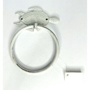 NEW! Sea Turtle Cast Iron Hand Towel Ring Holder Rustic White Wash Beach Ocean